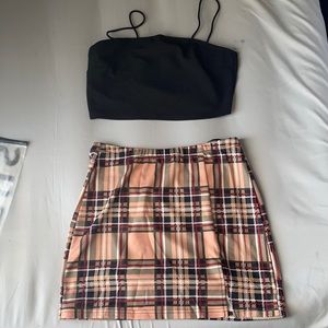 SHEIN  Solid Crop Cami Top & Plaid Skirt Set